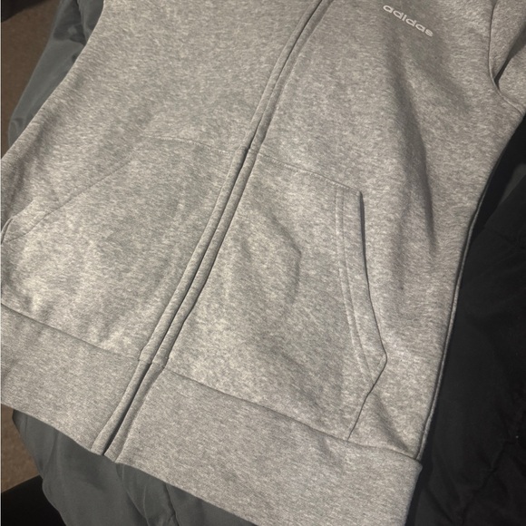 Adidas Heather Gray Hoodie with White Accents - Picture 5 of 6